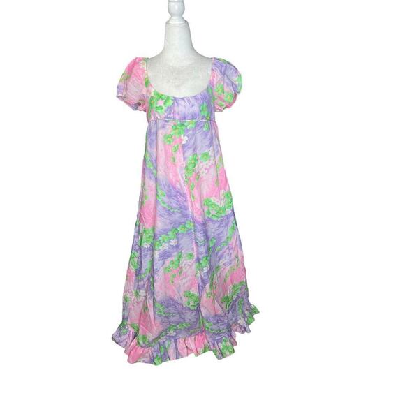 Tiare Hawaii vintage Floral Puff sleeves maxi dress zipper closure pastel - Picture 1 of 14